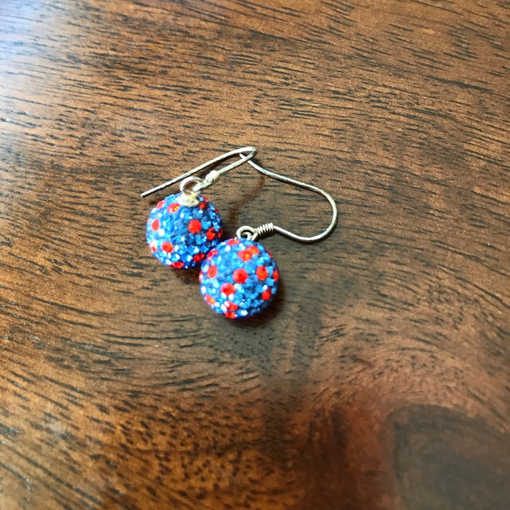 Orange and Blue Gator Crystal Ball Earrings