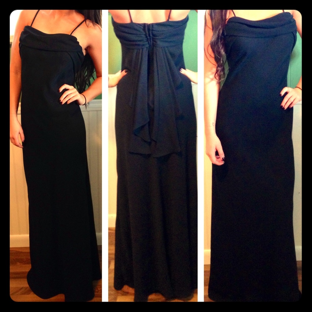 Black formal dress, conservative.