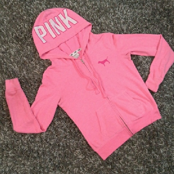 PINK Victoria's Secret Sweaters - Sold🆚 PINK Coral lightweight zip hoodie