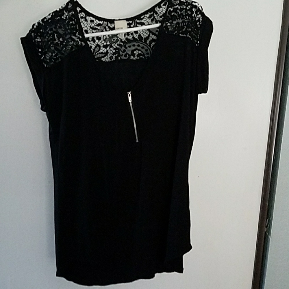 Women's Cover Stitch Black Lace Top
