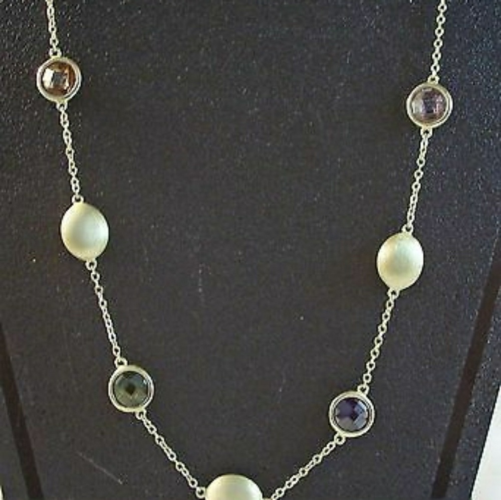 New Gold Bezel Gemstone Necklace and Earrings Set