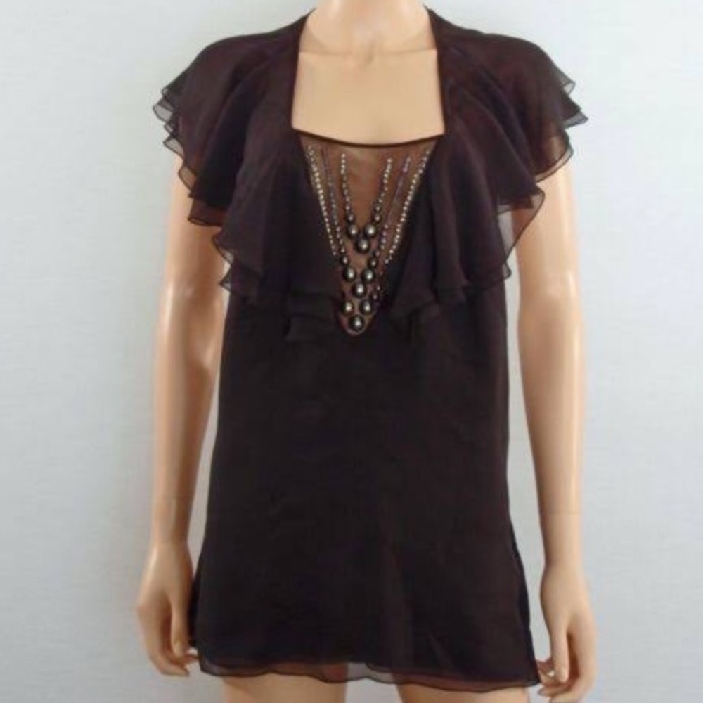 Catherine Malandrino Silk Embellished Top