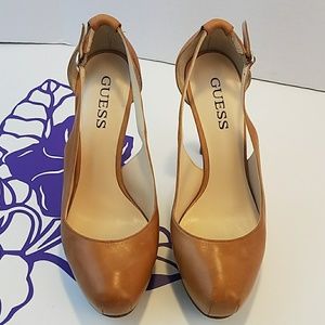 Guess tan leather hidden platform heels