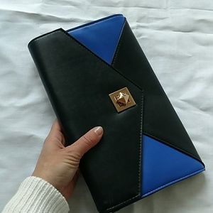 Black and blue clutch bag