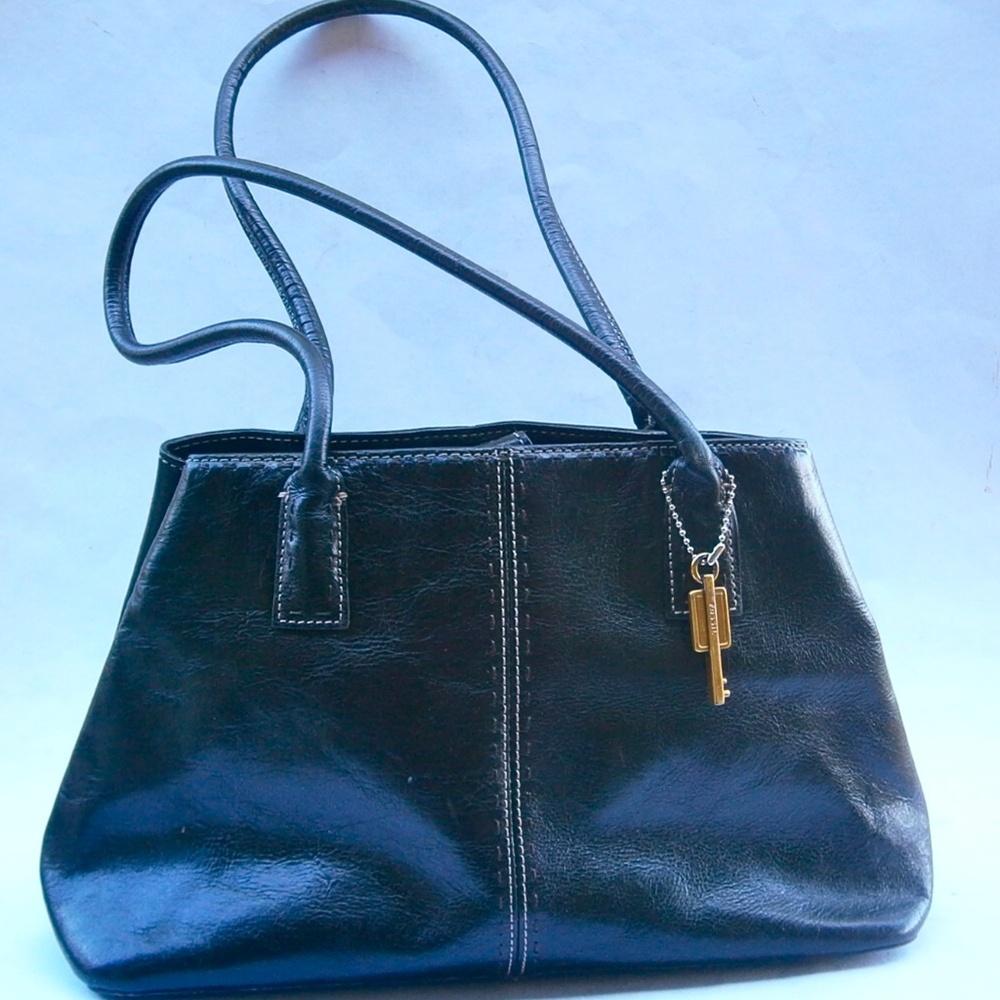 Fossil Black Genuine Leather Double Handle Handbag