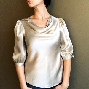 Saks Fifth Avenue Champagne Tie-Sleeve Blouse