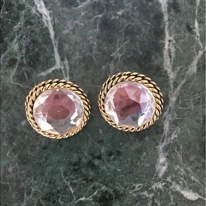 Earrings - clip-on vintage, faceted crystal/gold 1" dia.  Beauties.
