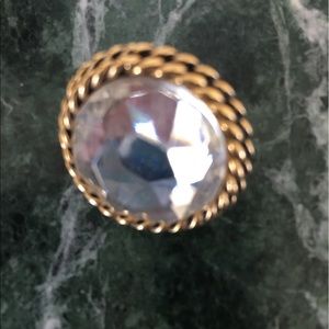 Earrings - clip-on vintage, faceted crystal/gold 1" dia.  Beauties.