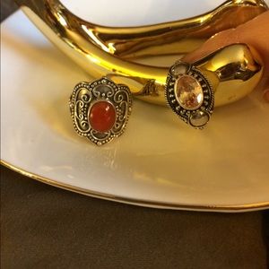 2 HANDMADE IN BALI RINGS CORAL & CITRINE