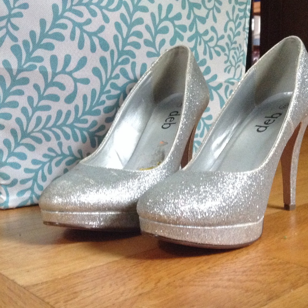 Silver glittery 3 inch high heels