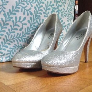 Silver glittery 3 inch high heels