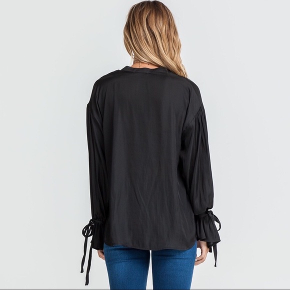 Satin Bell Sleeve Henley - Picture 3 of 7