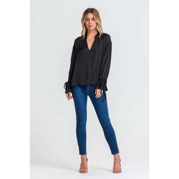 Satin Bell Sleeve Henley - Picture 4 of 7