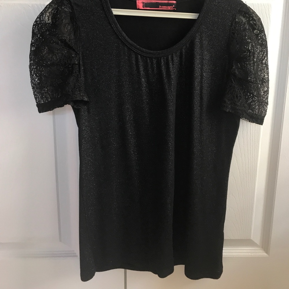 Shimmering black with lace sleeves