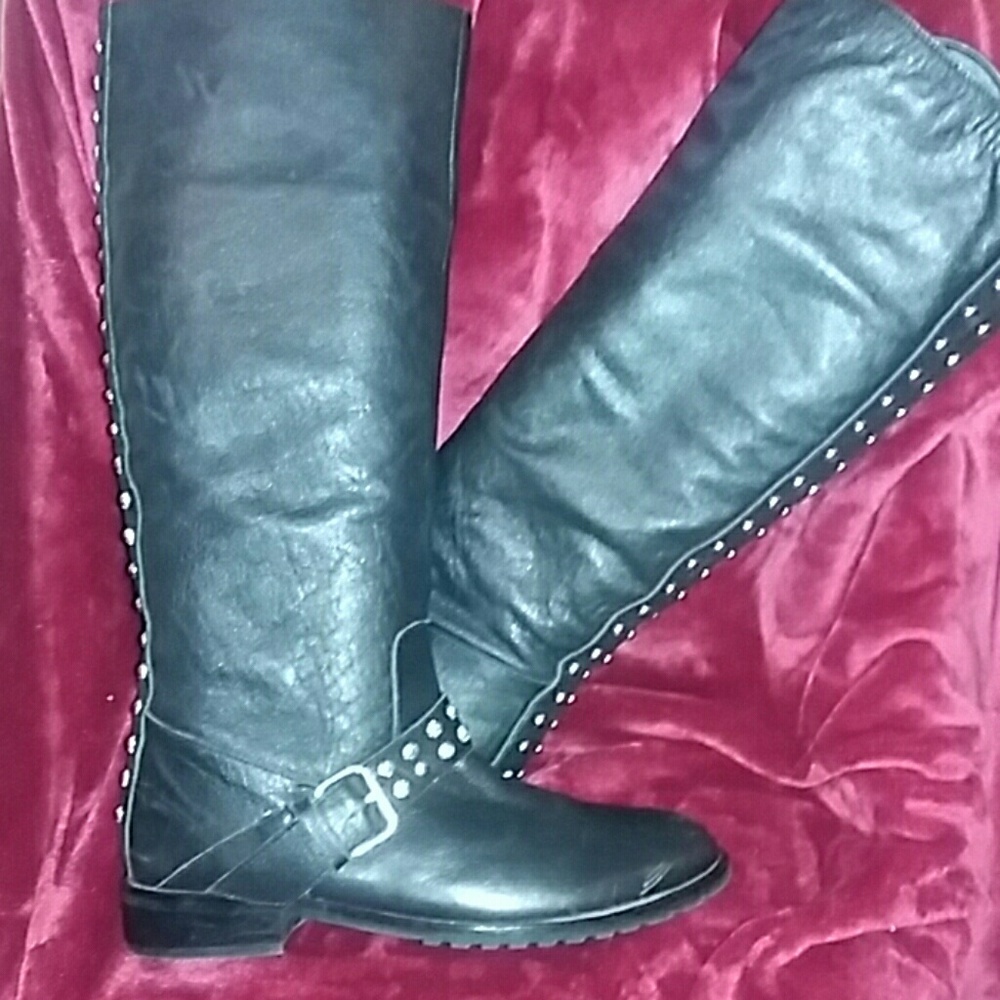 TOP SHOP BLACK LEATHER STUDDED BOOTS
