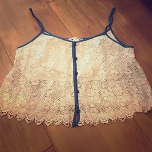 Crochet crop top with denim piping!