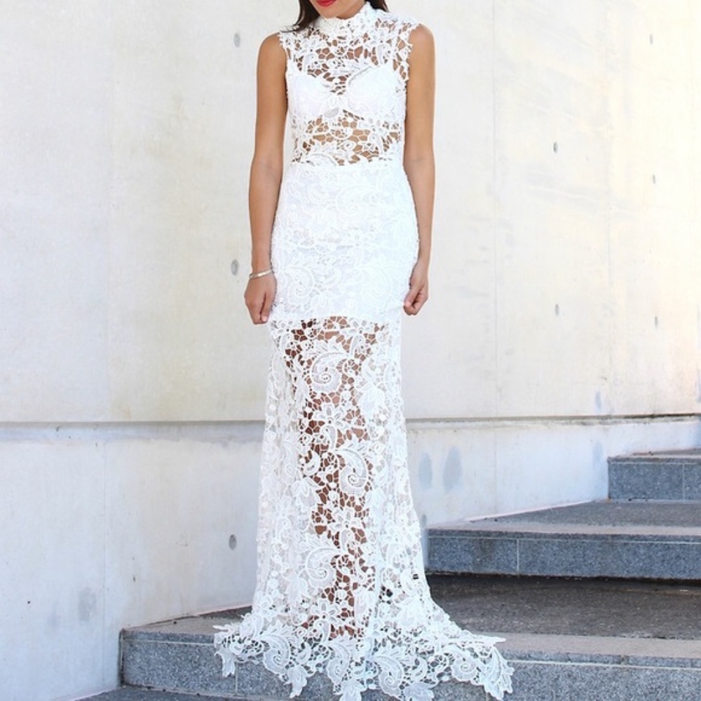 LACE MAXI Floral Embroidered Dress Long Party Gown