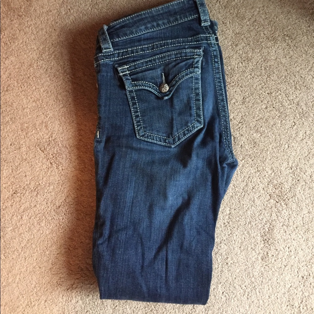 missme jeans mid-rise bootcut 29 waist, 34 inseam