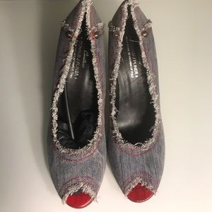 Donald J. Pliner Denim Pumps with Red Heel