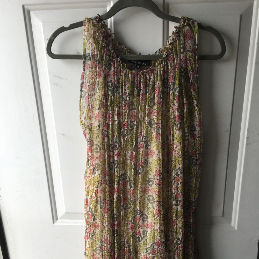 Silk patterned dress with beaded hem detail
