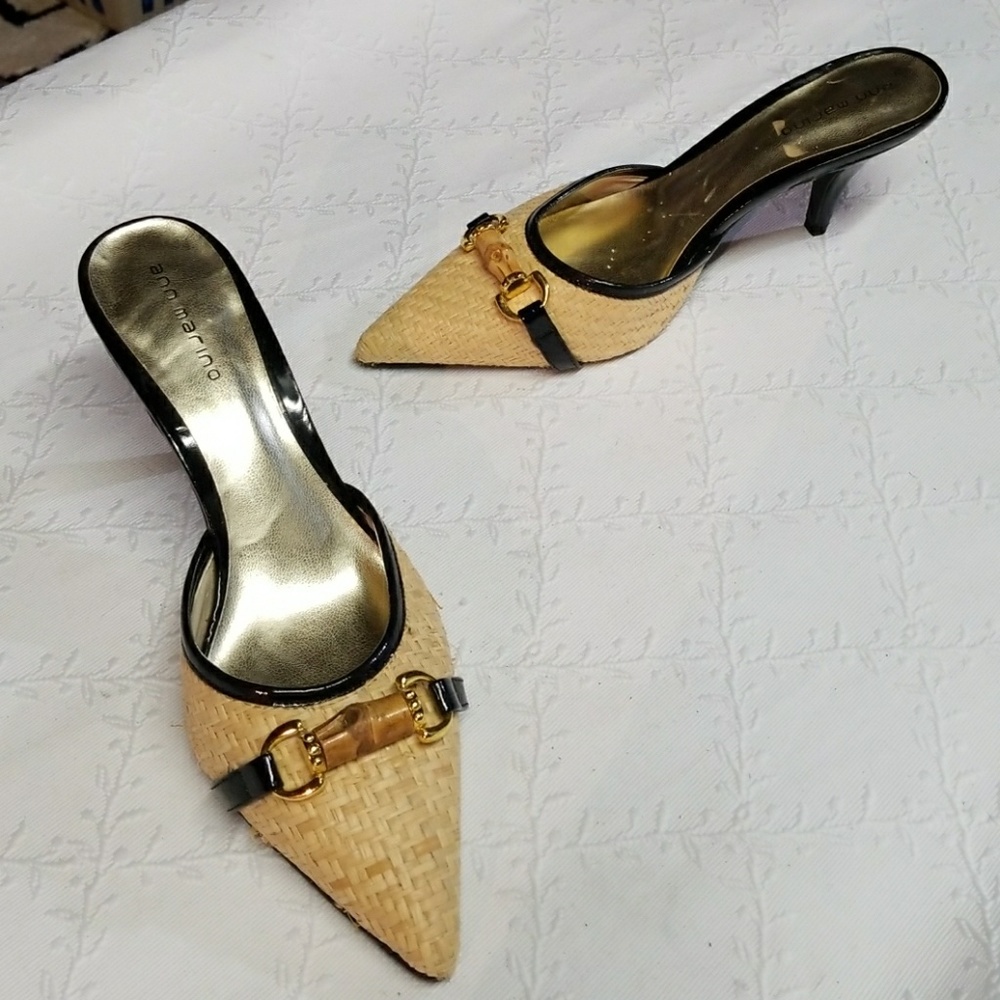 Darling woven mules with bamboo and D-ring accent
