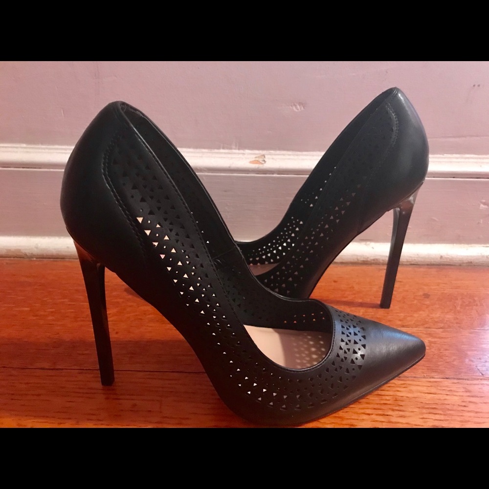 Black stilettos with perforated detail