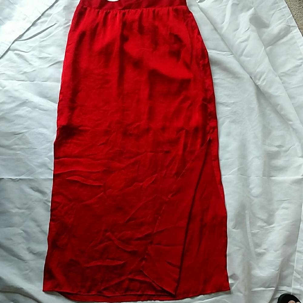 Red Satin Maxi Skirt