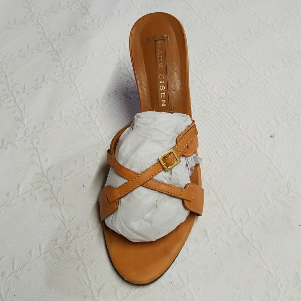 Cross strap mule with 3" stacked wood heel