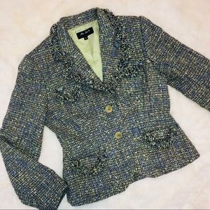 ✳️Lia Lee Lime Green and Blue Tweed Blazer