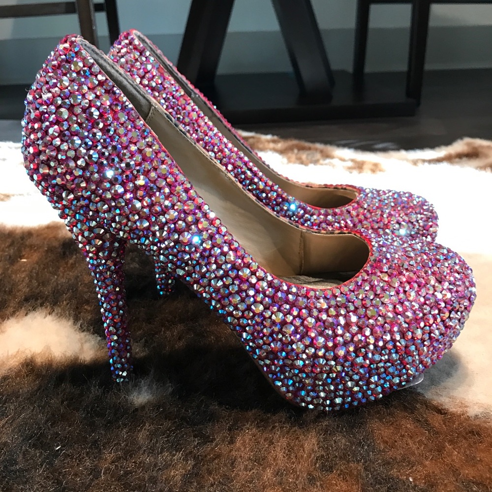 Custom made Swarovski crystal Pink heels Size 11.5