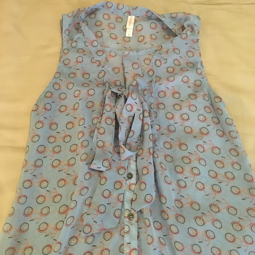 Sheer Sleeveless Bicycle Printed Tank