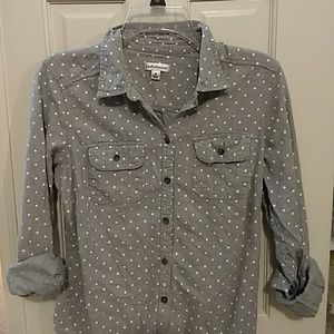 Grey polka dot button up shirt medium
