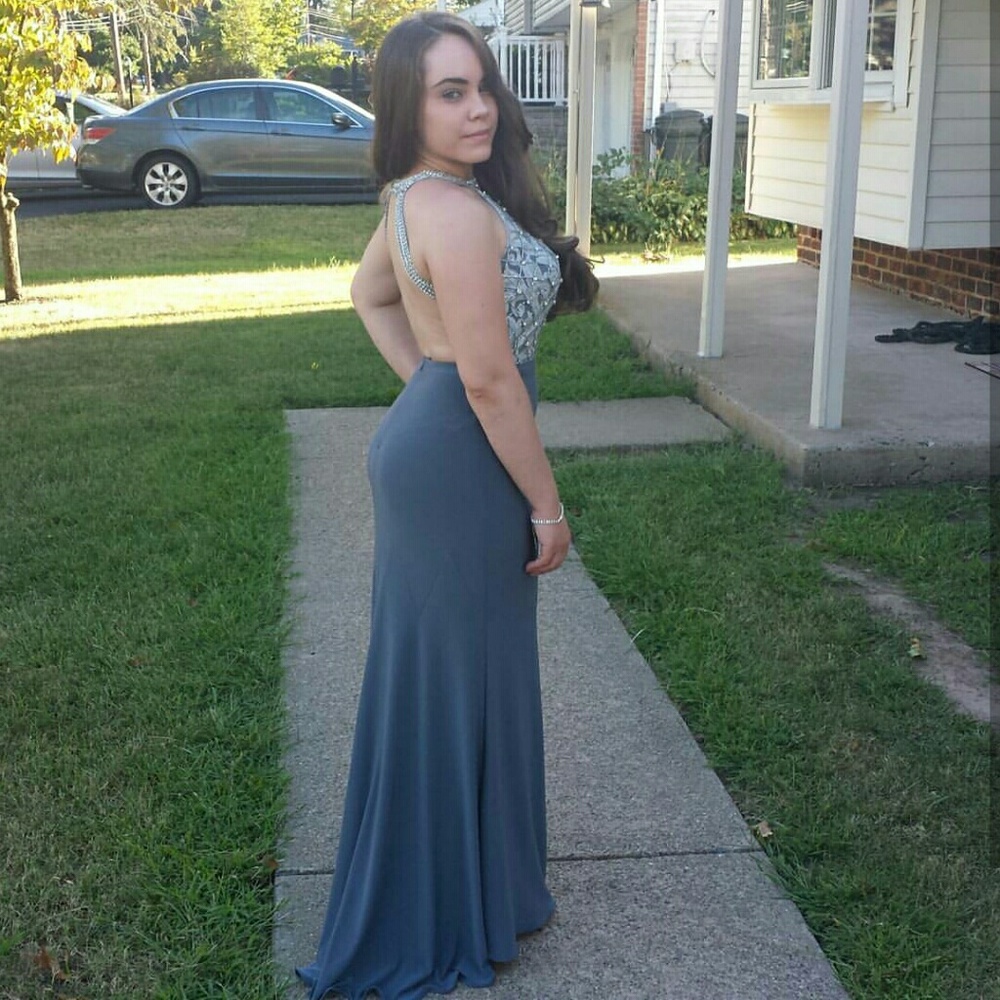 Grey Open Back High Neck Long Dress in Size 2