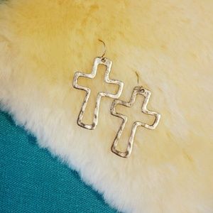 Silver-toned Rustic Cross Earrings