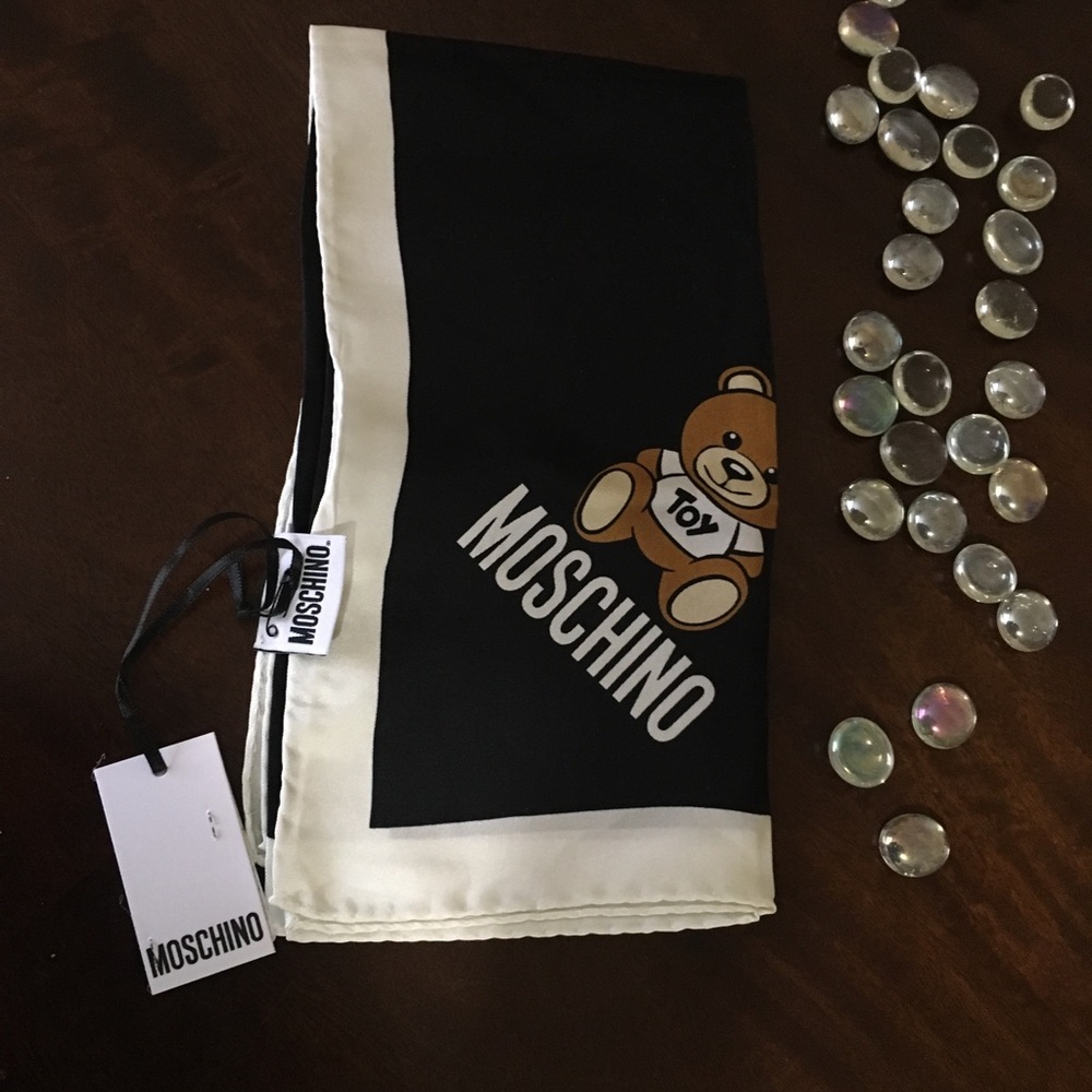 Authentic Moschino Teddy Silk Scarf Black