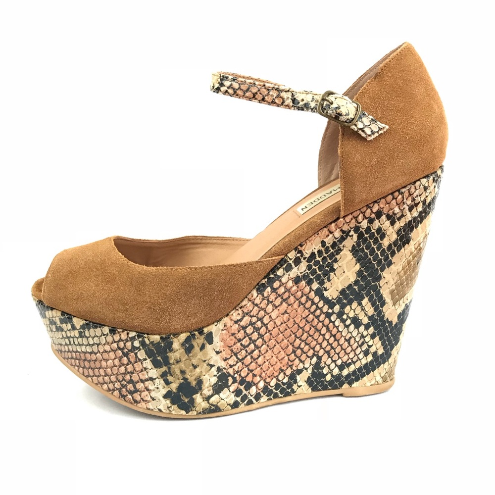 Steve Madden Platform Wedge Snakeskin Nude Suede