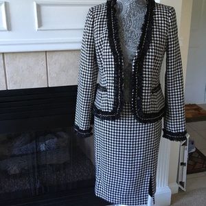 NWT Houndstooth Wool Blend Jacket + Skirt Suit