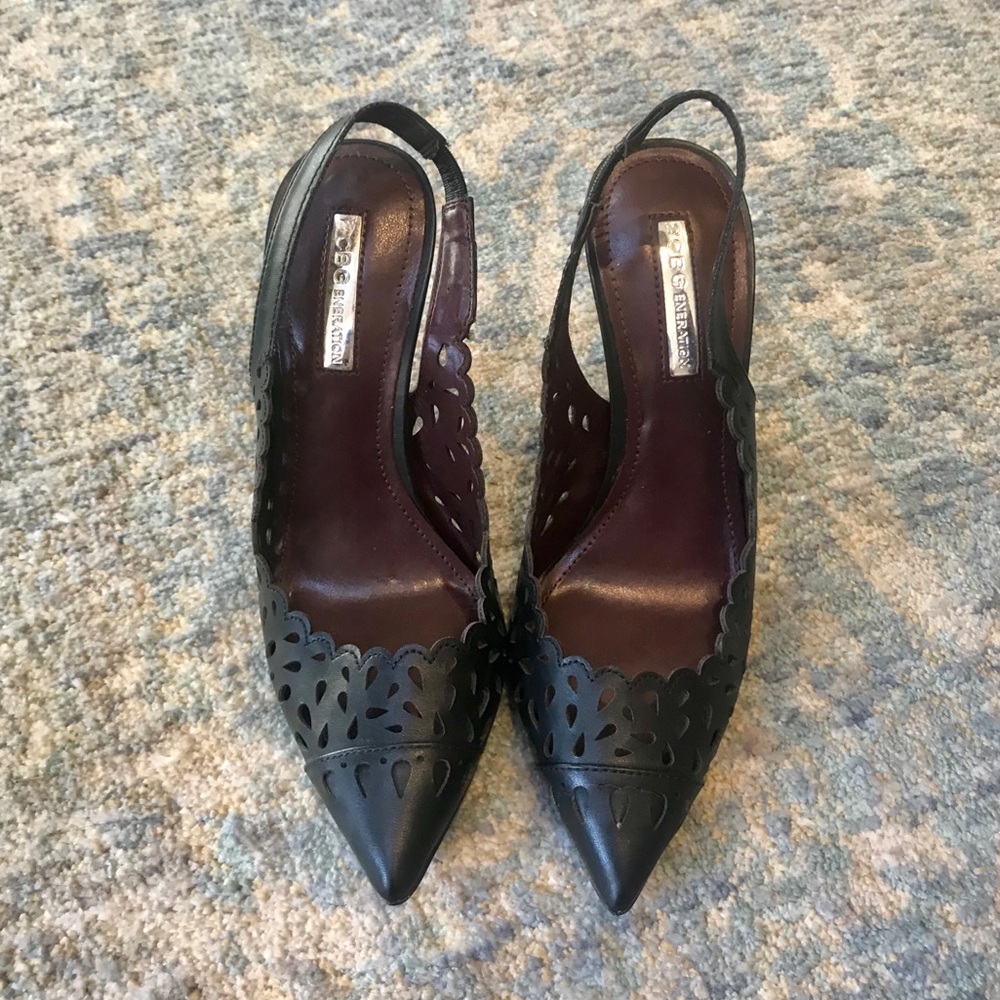 Size 4 BCBGeneration leather flower cutout heels - Picture 2 of 5