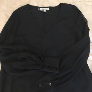 Sheer Black V-neck Blouse