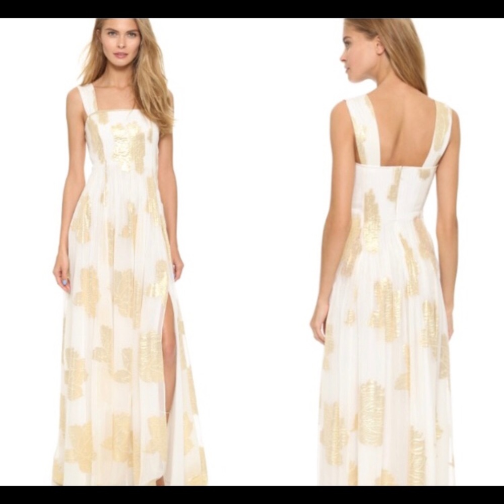 DVF Silk Lillie Maxi Metallic Gold White Dress