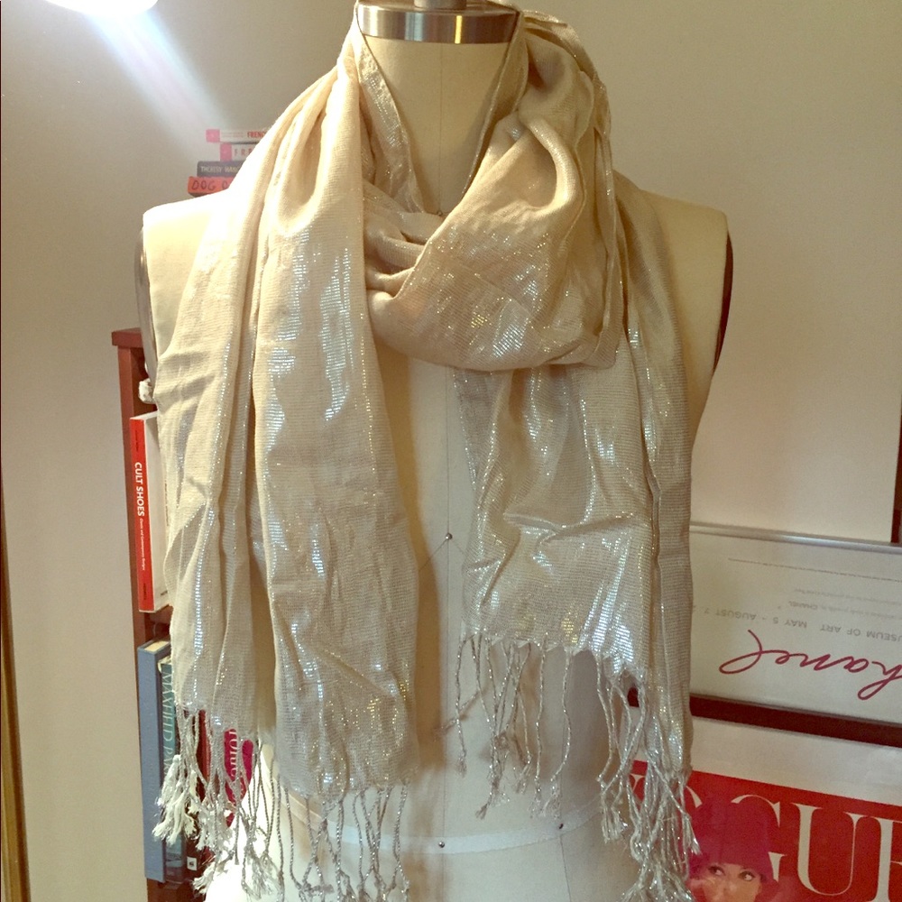 2 for $10 Champagne metallic scarf with fringe