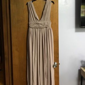 Mauve long deep v dress with a slit up the leg
