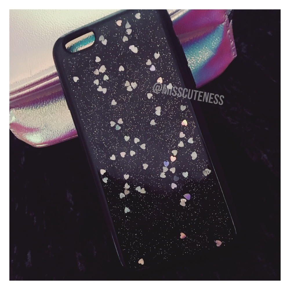 Black Glitter Holographic Hearts Case