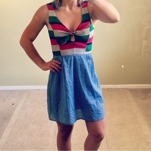 Vintage tie-top denim mini dress