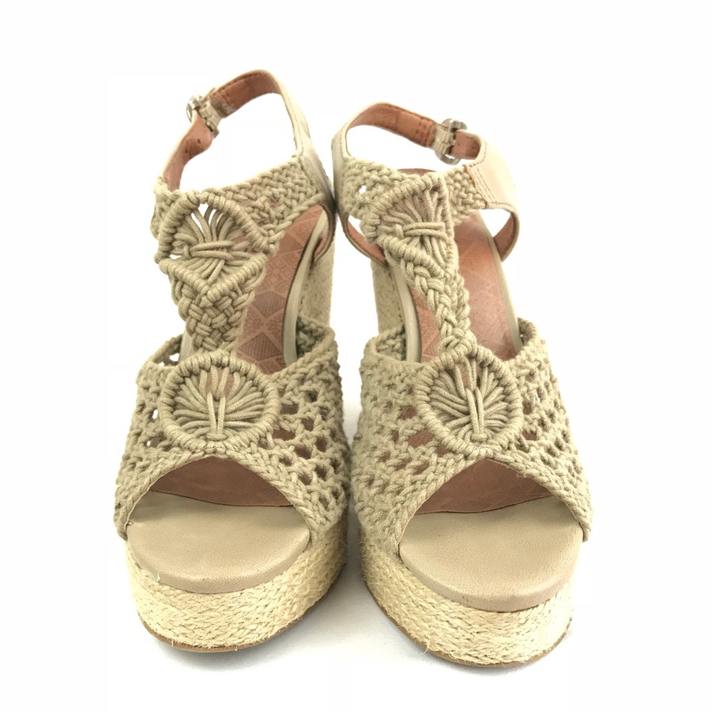 Lucky Brand Mesh Crochet Green Wedge Sandals