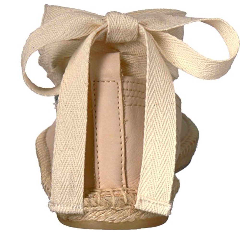 Nude Leather Tie up Ballet Espadrille Flats - Picture 6 of 7