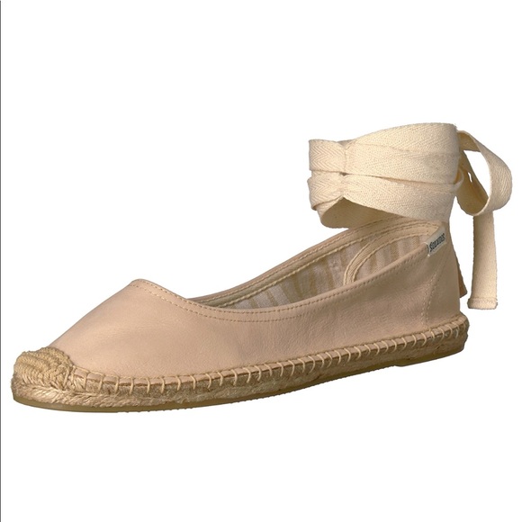 Nude Leather Tie up Ballet Espadrille Flats - Picture 5 of 7