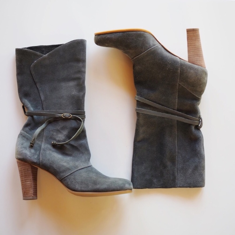 Grey suede mid-calf boots