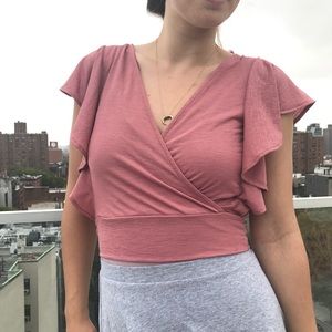 One Clothing Pink Crop Top w Statement Sleeve