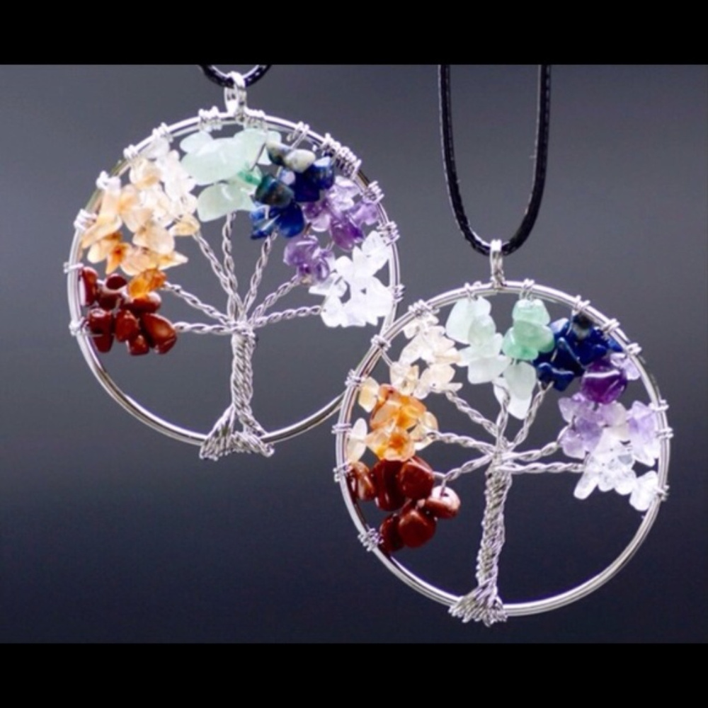 Chakra Tree of Life 7 Gemstone Pendant Necklace